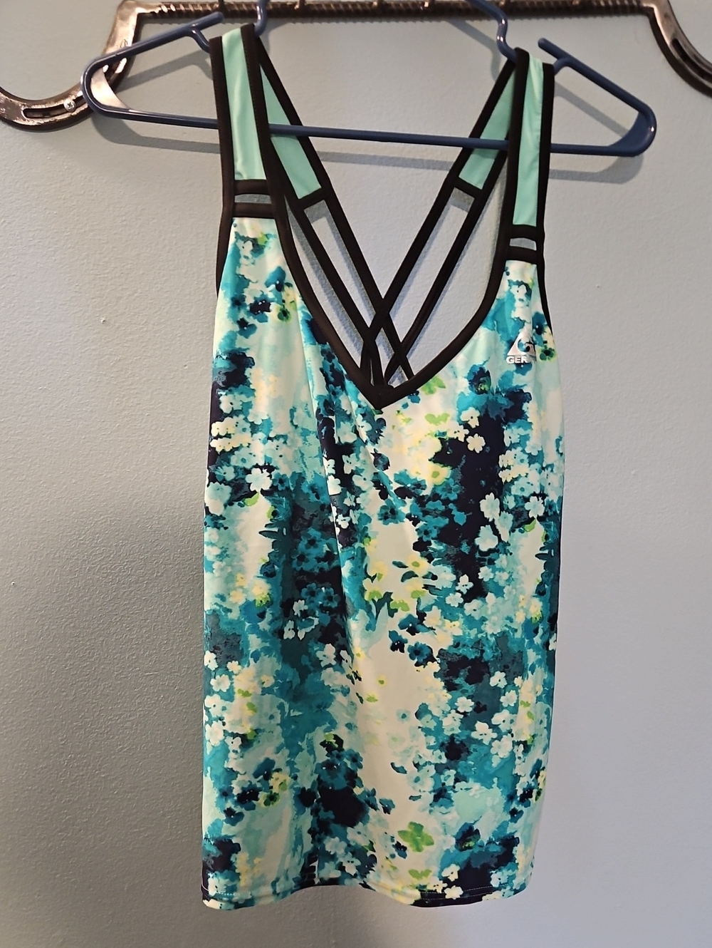 Gwrry Floral Strappy Tankini Swim Top - Aqua, Teal, Navy